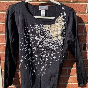 Victor Costa Black Graphic Long Sleeve Blouse